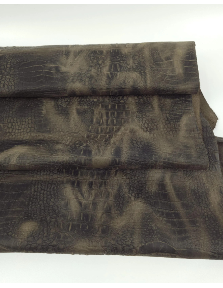 Chocolate Chip Vintage Pull Up Crocodile Alligator Leather Embossed Texture Amazing Relief OZ 2018 V2