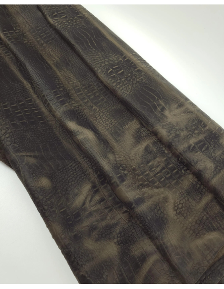 Chocolate Chip Vintage Pull Up Crocodile Alligator Leather Embossed Texture Amazing Relief OZ 2018 V2