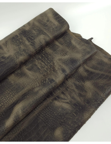 Chocolate Chip Vintage Pull Up Crocodile Alligator Leather Embossed Texture Amazing Relief OZ 2018 V2
