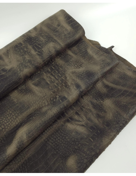 Chocolate Chip Vintage Pull Up Crocodile Alligator Leather Embossed Texture Amazing Relief OZ 2018 V2
