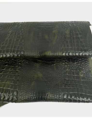 Dark Olive Vintage Pull Up Crocodile Alligator Leather Embossed Texture Amazing Relief OZ 2018 V2