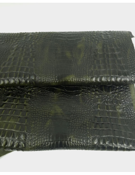 Dark Olive Vintage Pull Up Crocodile Alligator Leather Embossed Texture Amazing Relief OZ 2018 V2