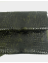 Dark Olive Vintage Pull Up Crocodile Alligator Leather Embossed Texture Amazing Relief OZ 2018 V2