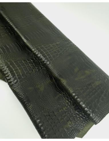 Dark Olive Vintage Pull Up Crocodile Alligator Leather Embossed Texture Amazing Relief OZ 2018 V2