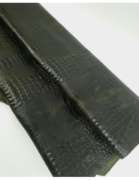 Dark Olive Vintage Pull Up Crocodile Alligator Leather Embossed Texture Amazing Relief OZ 2018 V2