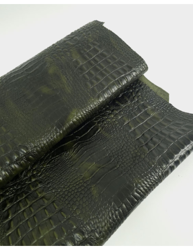 Dark Olive Vintage Pull Up Crocodile Alligator Leather Embossed Texture Amazing Relief OZ 2018 V2