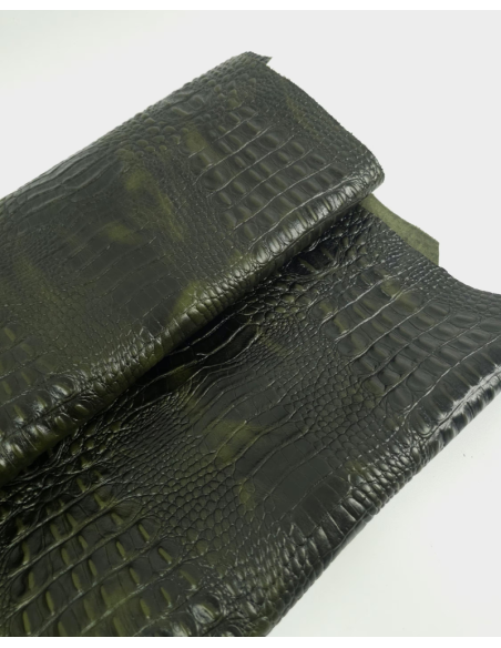 Dark Olive Vintage Pull Up Crocodile Alligator Leather Embossed Texture Amazing Relief OZ 2018 V2