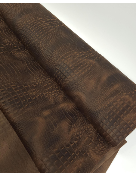 Brunette Vintage Pull Up Crocodile Alligator Leather Embossed Texture Amazing Relief OZ 2018 V2