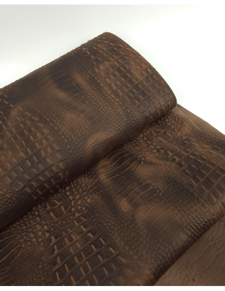 Brunette Vintage Pull Up Crocodile Alligator Leather Embossed Texture Amazing Relief OZ 2018 V2