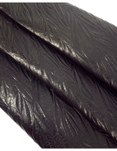 Black Tripoli Palm Crackled Embossed Texture Leather