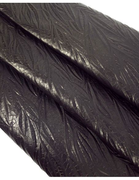 Black Tripoli Palm Crackled Embossed Texture Leather
