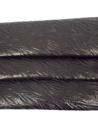 Black Tripoli Palm Crackled Embossed Texture Leather