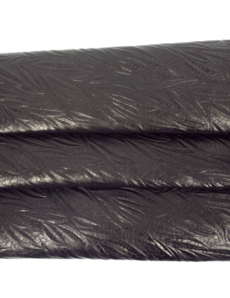 Black Tripoli Palm Crackled Embossed Texture Leather