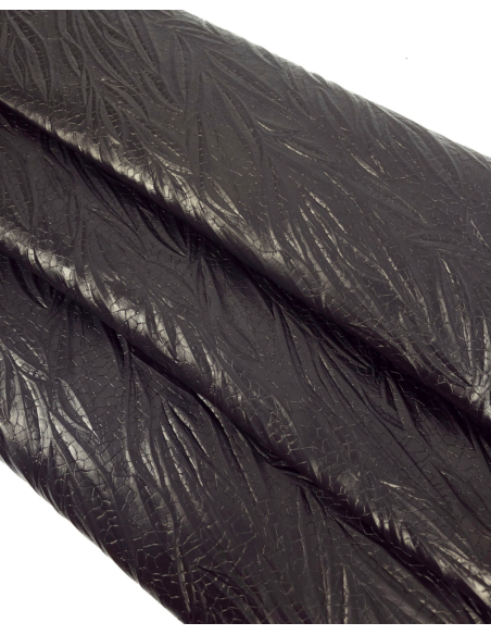 Black Tripoli Palm Crackled Embossed Texture Leather