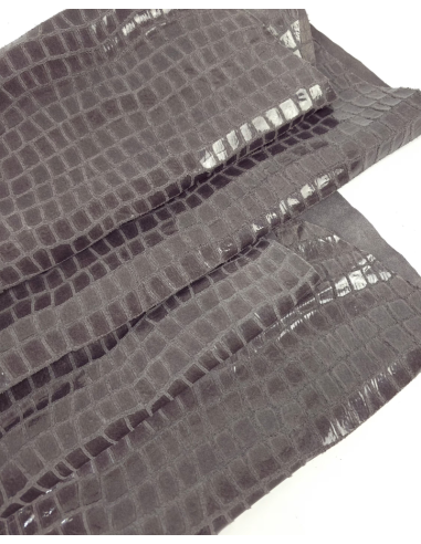 Charcoal Gray Croco Patent Soft Leather