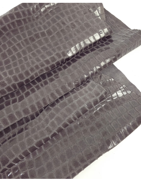 Charcoal Gray Croco Patent Soft Leather