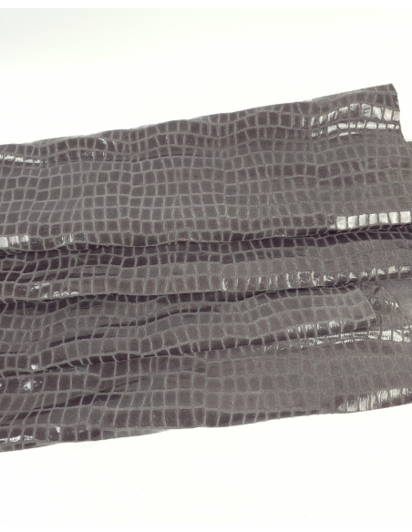 Charcoal Gray Croco Patent Soft Leather