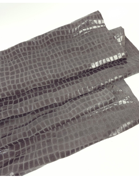 Charcoal Gray Croco Patent Soft Leather