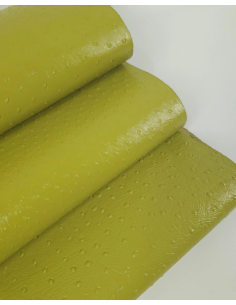Golden Olive Glossy Ostrich 2024 Embossed Texture Leather