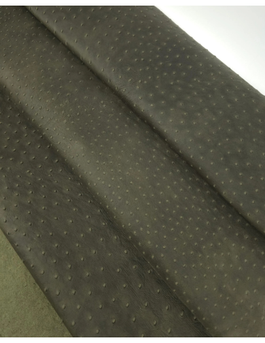 Olive Night Vintage Pull Up Ostrich 2024 Embossed Texture Leather