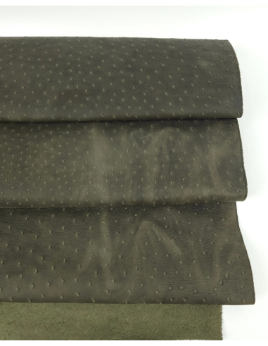 Olive Night Vintage Pull Up Ostrich 2024 Embossed Texture Leather