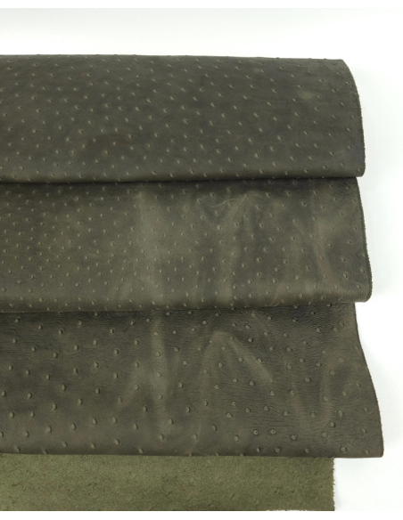 Olive Night Vintage Pull Up Ostrich 2024 Embossed Texture Leather