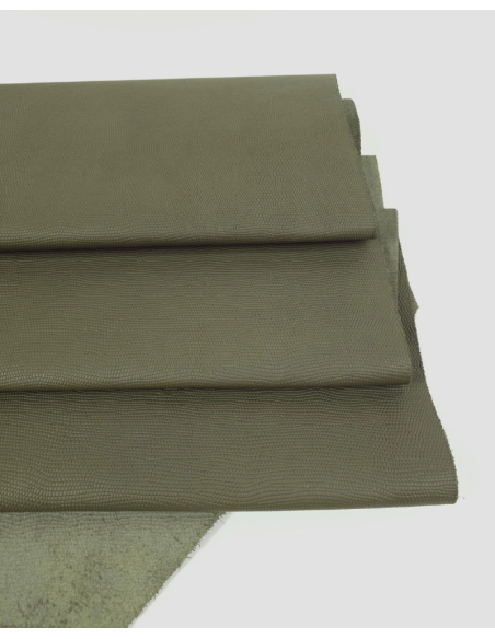 Military Olive Iguana  Embossed Texture Leather