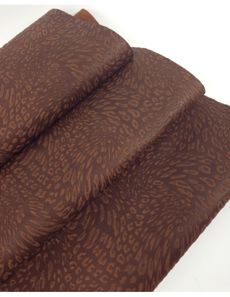 Cambridge Brown Leopard Embossed Texture Bovine Leather
