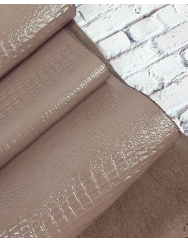 Taupe Gray Patent Tanith Crocodile Printed Leather