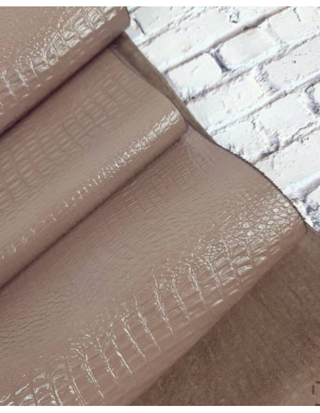 Taupe Gray Patent Tanith Crocodile Printed Leather
