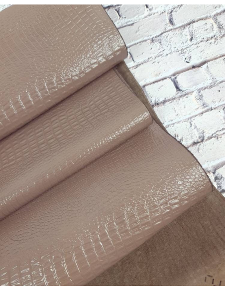Taupe Gray Patent Tanith Crocodile Printed Leather