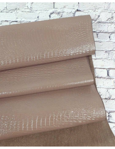 Taupe Gray Patent Tanith Crocodile Printed Leather