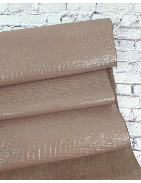 Taupe Gray Patent Tanith Crocodile Printed Leather