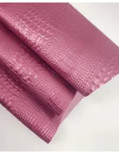 Pink Metallic Crocodile Alligator Calf Leather Embossed Texture Amazing Relief OZ 2018 V2