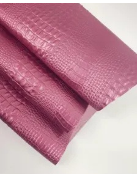 Pink Metallic Crocodile Alligator Calf Leather Embossed Texture Amazing Relief OZ 2018 V2