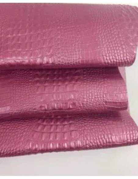 Pink Metallic Crocodile Alligator Calf Leather Embossed Texture Amazing Relief OZ 2018 V2