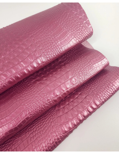 Pink Metallic Crocodile Alligator Calf Leather Embossed Texture Amazing Relief OZ 2018 V2