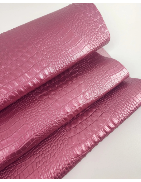 Pink Metallic Crocodile Alligator Calf Leather Embossed Texture Amazing Relief OZ 2018 V2