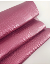 Pink Metallic Crocodile Alligator Calf Leather Embossed Texture Amazing Relief OZ 2018 V2