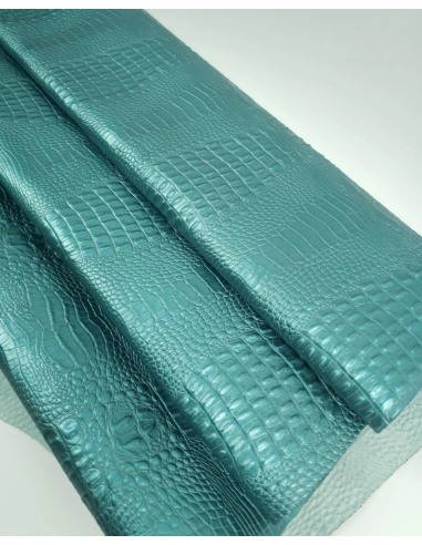 Turquoise Metallic Crocodile Alligator Calf Leather Embossed Texture Amazing Relief OZ 2018 V2