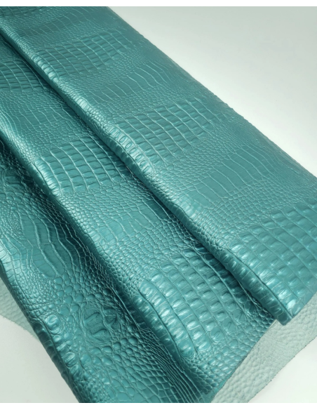 Turquoise Metallic Crocodile Alligator Calf Leather Embossed Texture Amazing Relief OZ 2018 V2