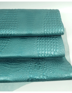 Turquoise Metallic Crocodile Alligator Calf Leather Embossed Texture Amazing Relief OZ 2018 V2 2