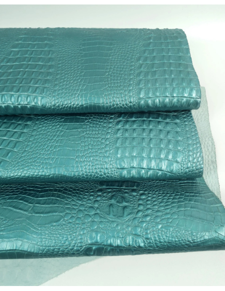 Turquoise Metallic Crocodile Alligator Calf Leather Embossed Texture Amazing Relief OZ 2018 V2