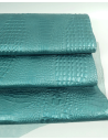Turquoise Metallic Crocodile Alligator Calf Leather Embossed Texture Amazing Relief OZ 2018 V2