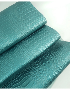 Turquoise Metallic Crocodile Alligator Calf Leather Embossed Texture Amazing Relief OZ 2018 V2