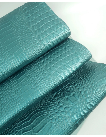 Turquoise Metallic Crocodile Alligator Calf Leather Embossed Texture Amazing Relief OZ 2018 V2