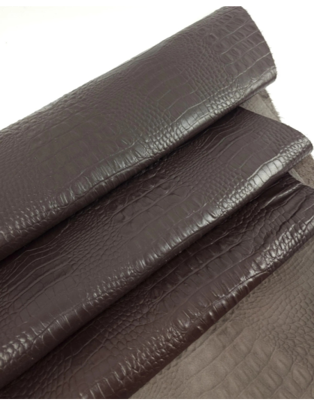 Coffee Quartz Crocodile Alligator Calf Leather Embossed Texture Amazing Relief OZ 2018 V2