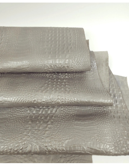 Gray Flannel Crocodile Alligator Calf Leather Embossed Texture Amazing Relief OZ 2018 V2