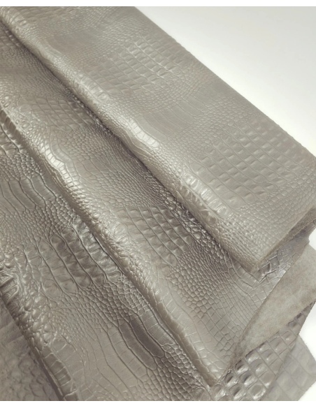 Gray Flannel Crocodile Alligator Calf Leather Embossed Texture Amazing Relief OZ 2018 V2