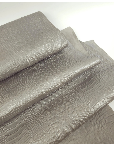 Gray Flannel Crocodile Alligator Calf Leather Embossed Texture Amazing Relief OZ 2018 V2